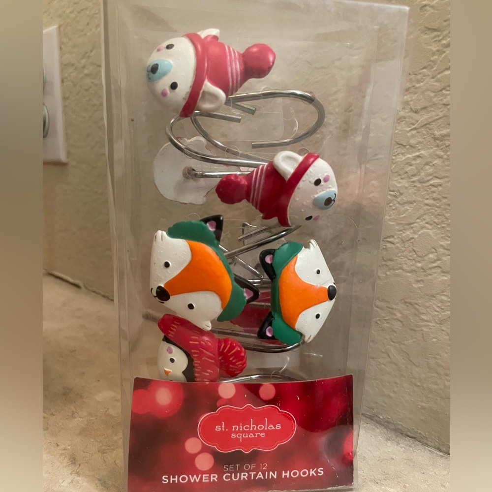 St. Nicholas Square Festive Animal Shower Curtain Hooks- Red, Green, White